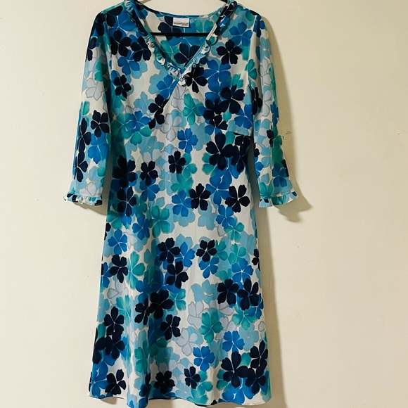 Vintage Newport News MIDI Dress 3/4 Sleeve 1970s Flower Power - Picture 1 of 15